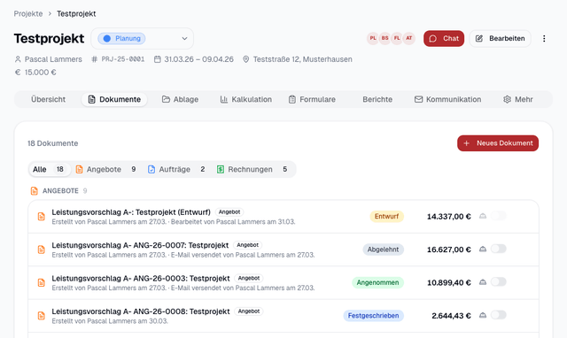 Angebote & Rechnungen Screenshot
